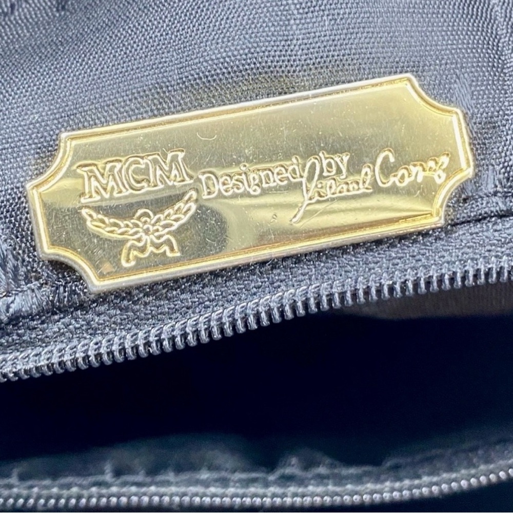 MCM Black Monogram Drawstring Backpack with Gold … - image 3